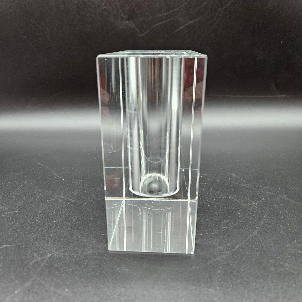 Vintage MCM Clear Crystal Block Bud Vase Heavy Minimalist Propagation Decor